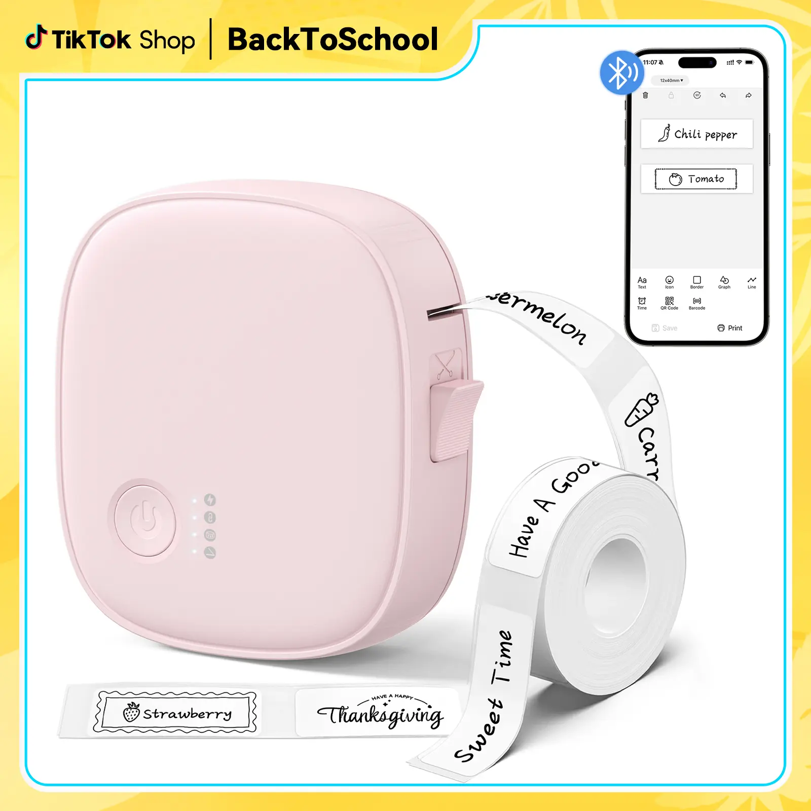 P05 Thermal Label Printer with Tape  Bluetooth Wireless Mini Label Makers, Waterproof & Rechargeable, Built-in Cutter, for Study Notes, Barcode, Memos, Home, Office, Kitchen PInk tiktokshopbacktoschool,back to school,back to school haul