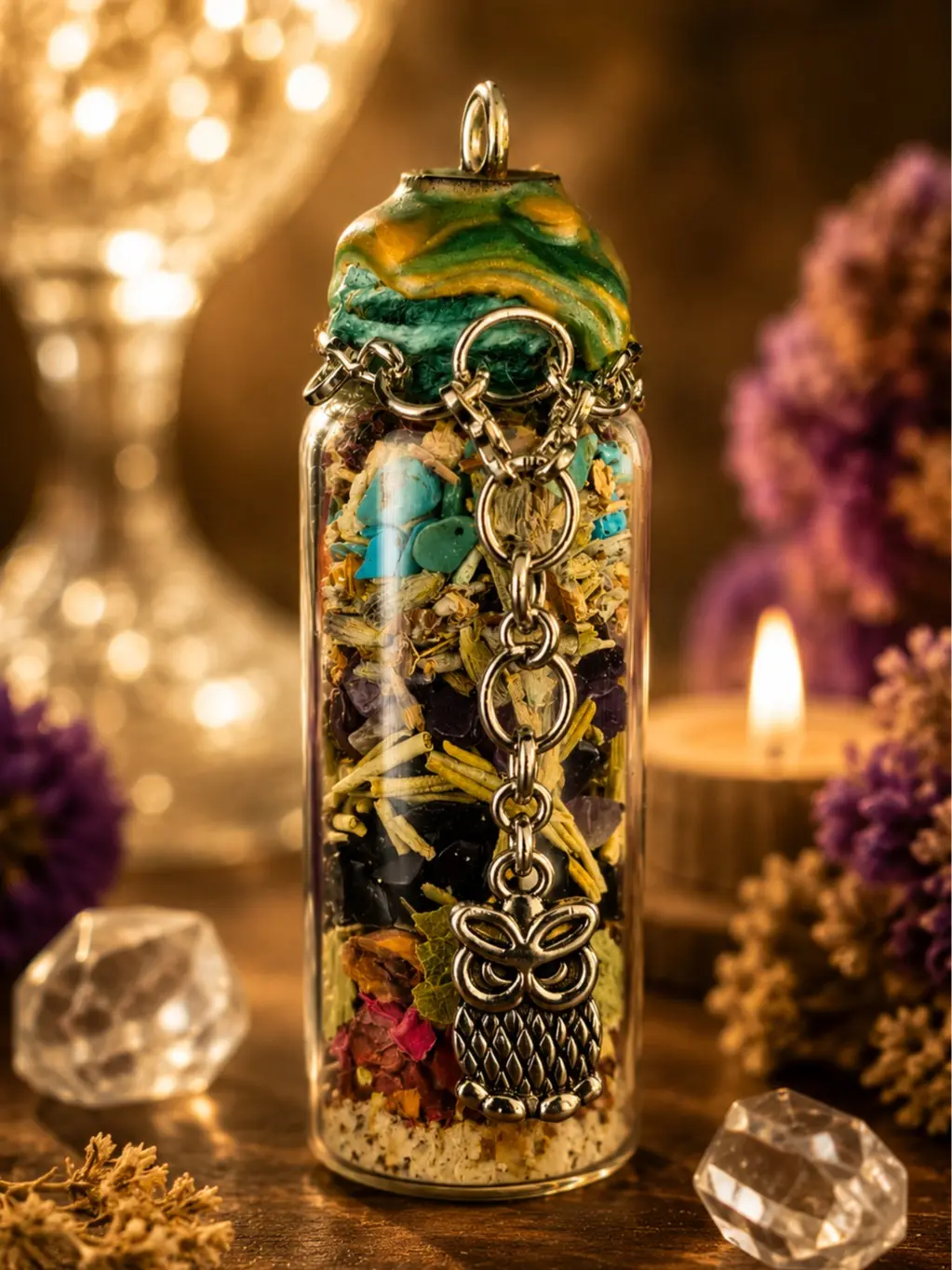 Traveler's Guardian Vial, Natural Crystal Pendant Necklace, Jewelry Accessory