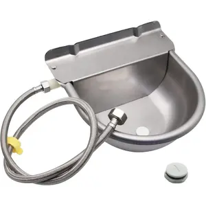 Automatic Horse Drinking Waterer Bowl,Upgrade Stainless Steel Farm Livestock Water Dispenser with Drain Hole and Float Valve for Horse,Dog, Chicken,Goat,Pig (A)