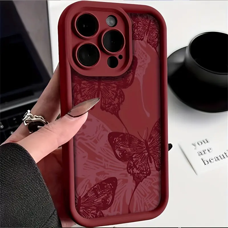 Butterfly Pattern Red Line Silicone Smartphone Case for iPhone 16 Pro Max, 16E, 15 Plus, 14, 13, 12, 11, XS, XR - Pocket-Friendly, Shockproof Protective Casing, Advanced Fashion Accessory Gift, Butterflies, Protection