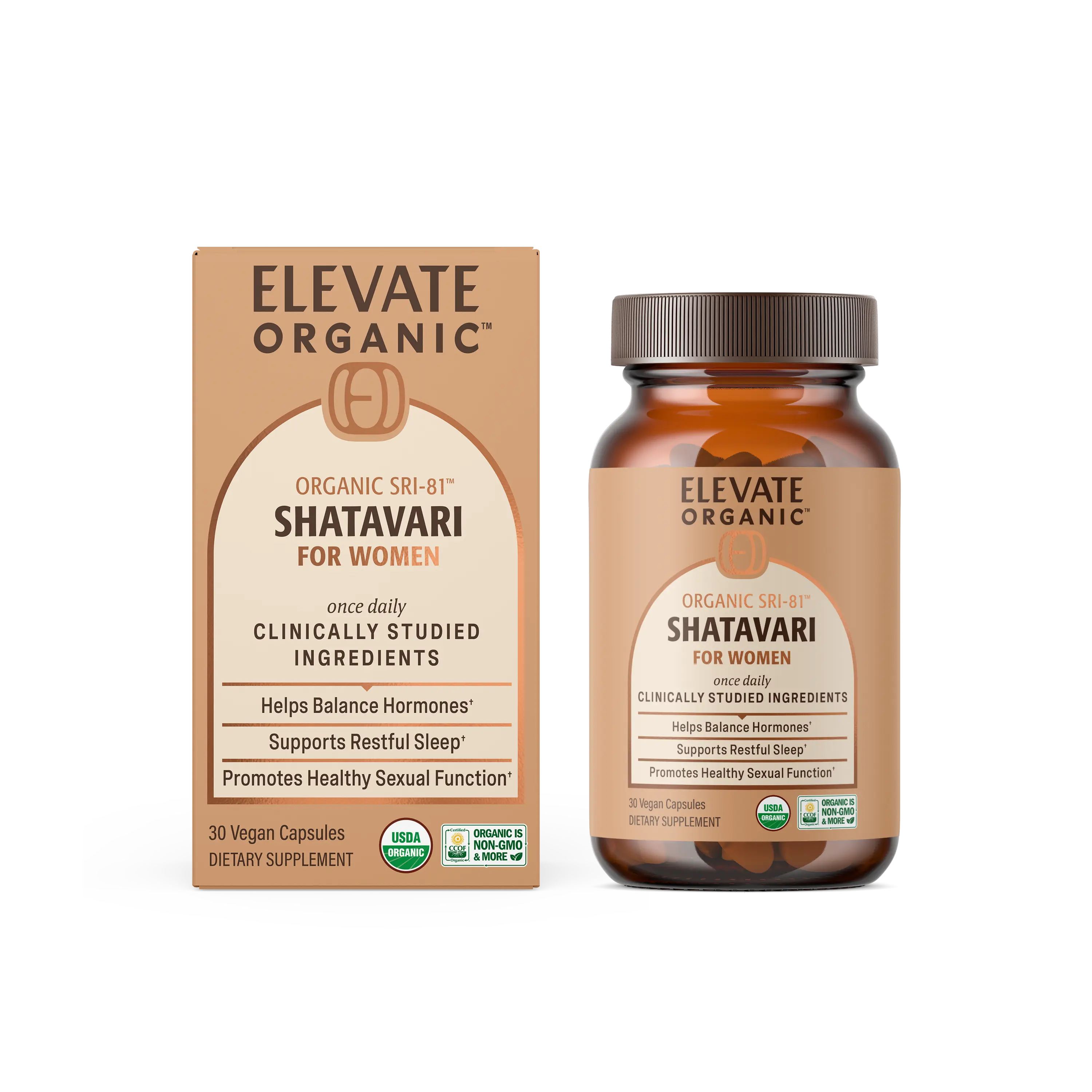 Elevate Organic SRI-81 Shatavari Capsules for Women Hormonal Balance, PMS Relief & Menopause Support Regenerative Organic Certified with Acti Veda 30 Servings