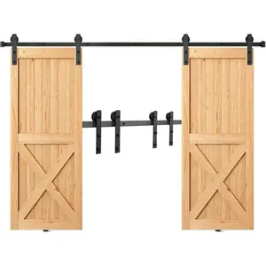Sliding Barn Door Hardware Kit, VEVOR 8FT 330LBS Heavy Duty Barn Door Track Kit for Double Doors, Fit 3.7 - 4.3FT Total Wide and 1.3 - 1.8 Thick 2 Door Panel, with Smooth Silent PulleyVEVOR Super Brand Day