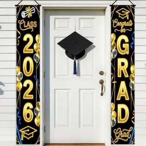 2D Flat Banner Set, Graduation Party Decoration, Party Background Decoration, Bachelor Cap & Diploma Design, Polyester Material, Home School Use, Party Decorations Banners