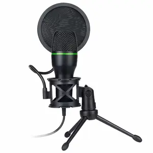 Condenser Microphone with Holder, For PC Laptop Computer 3.5mm AUX USB Wired Professional Gaming Accessories Kit Gamer Sound Live Streaming Podcast RGB light recording live broadcast video song