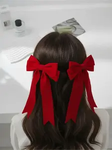 2-piece set of red bow hair clips specially designed for women's autumn and winter hair accessories, sweet girl, Christmas day, daily casual fashion hair accessories