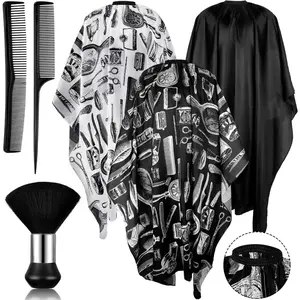 6-piece Professional Barber Shawl Set - unisex, adjustable buckle style shawl, including hair wrap, neck dust brush, and comb, essential for hairdressers