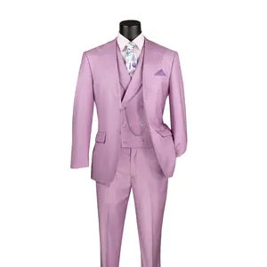 Men’s Modern Fit Summer 3-Piece Suit with Double-Breasted Vest – Lavender MV2K-2