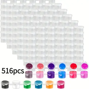 516pcs Empty Paint Cans, 2ml/0.06oz Acrylic Mini Paint Containers, Durable Plastic, Leak-Proof & Easy-Sealing, for School Art Craft Projects