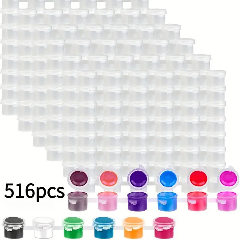 516pcs Empty Paint Cans, 2ml/0.06oz Acrylic Mini Paint Containers, Durable Plastic, Leak-Proof & Easy-Sealing, for School Art Craft Projects