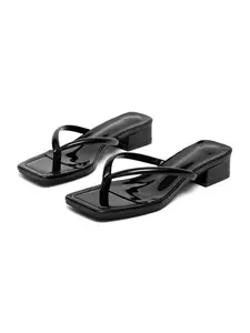 Women's Flat Sandals, Summer Beach Footwear, Square Toe Mid Heel, Slip-On Flip Flops, Perfect for Skirts, Casual Style, All Seasons