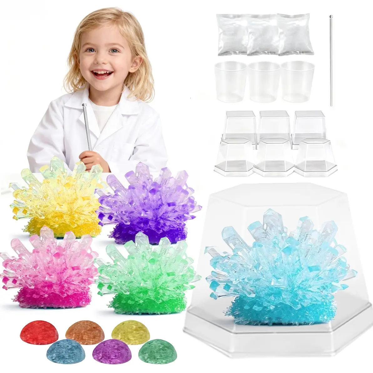 DIY Crystal Growing Kit, Grow Colorful Crystals in 7 Days, Safe Non-Toxic Materials, Steam Science Toy Gift for Boys & Girls 8+