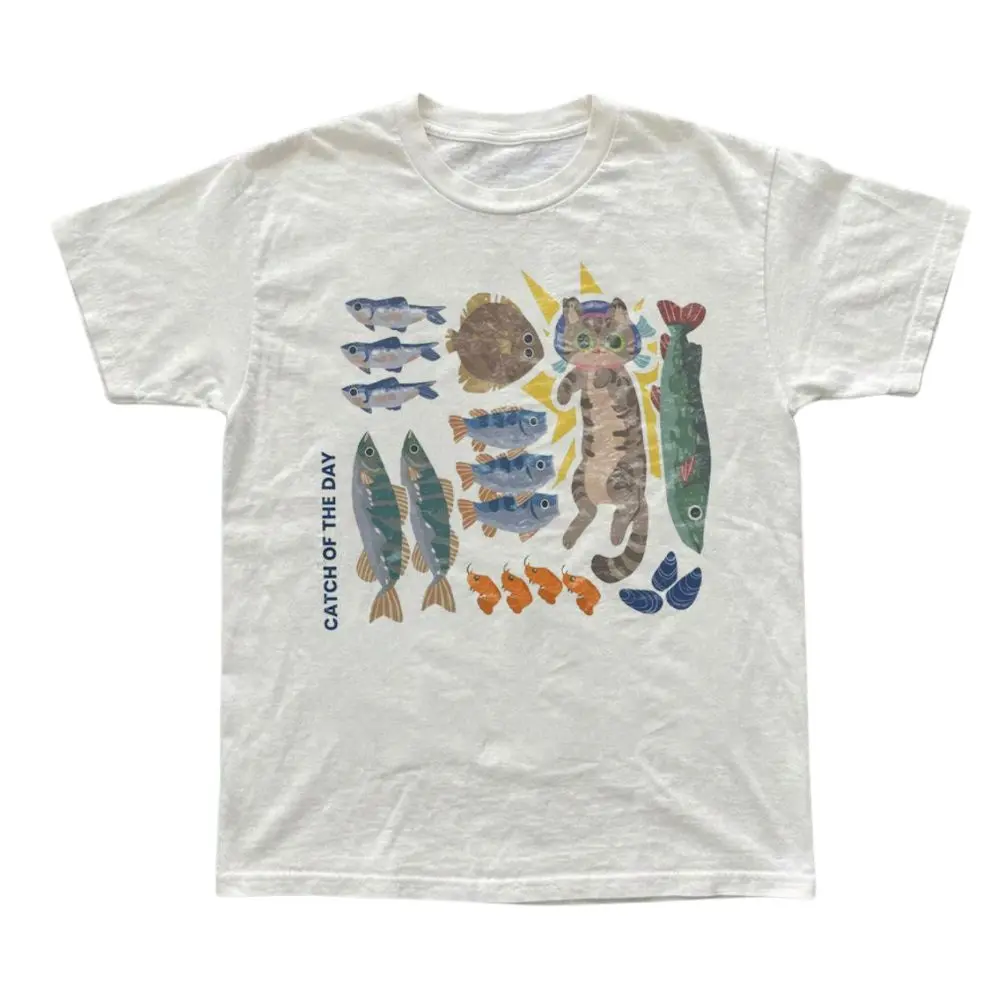 The Catch Of The Day Cat T-Shirt, Funny Cat And Fish Graphic Tee, Cute Pet Lover Shirt, Unisex Animal Shirt