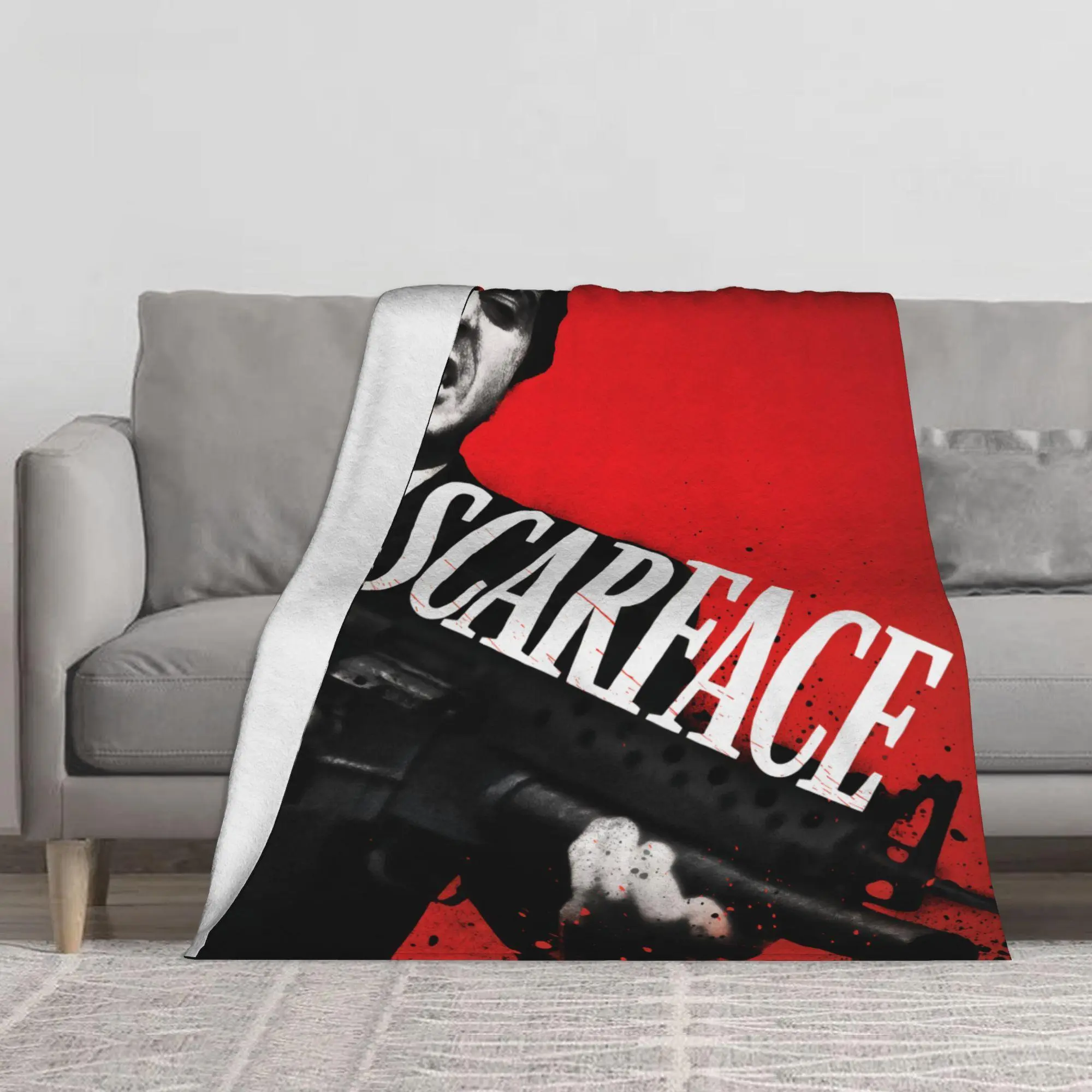 Multi‑Size Scarface Tony Montana Movie Print Fleece Blanket, Classic Gangster Movie Red Black Graphic Soft Blanket, Warm Lightweight Cozy Bed Sofa Couch Travel Blanket, Home Decor Gift for Vintage Movie Fans Adults