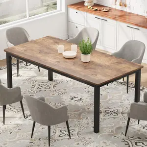 【GARVEE】70.8 Inch Long Dining Table for 6, Large Rectangle Wood Kitchen Table with Sturdy Metal Legs, Modern Industrial Design with Rounded Corners, Retro Brown Finish for Dining Room