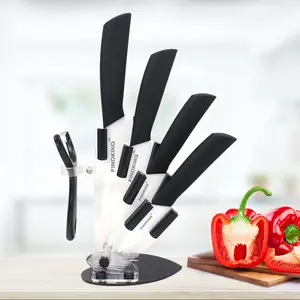 FINDKING 6pcs Ceramic Knife set, Good Quality Kitchen Knife 3" 4" 5" 6 inch Peeler with Acrylic Holder, Cutting Meat, Vegetable and Fruit, Kitchen Tools Block