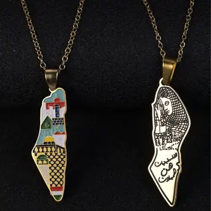 Israel map building pattern stainless steel necklace, Palestine necklace accessories