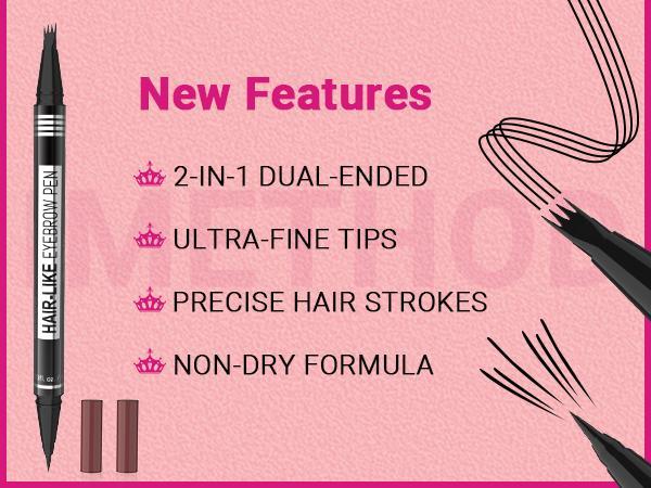 iMethod Eyebrow Pencil, Hair-like Eyebrow Pen, 2-in-1 Waterproof Brow Pen with 4 Tip, with Dual-ended Eyebrow Brush, Cosmetic