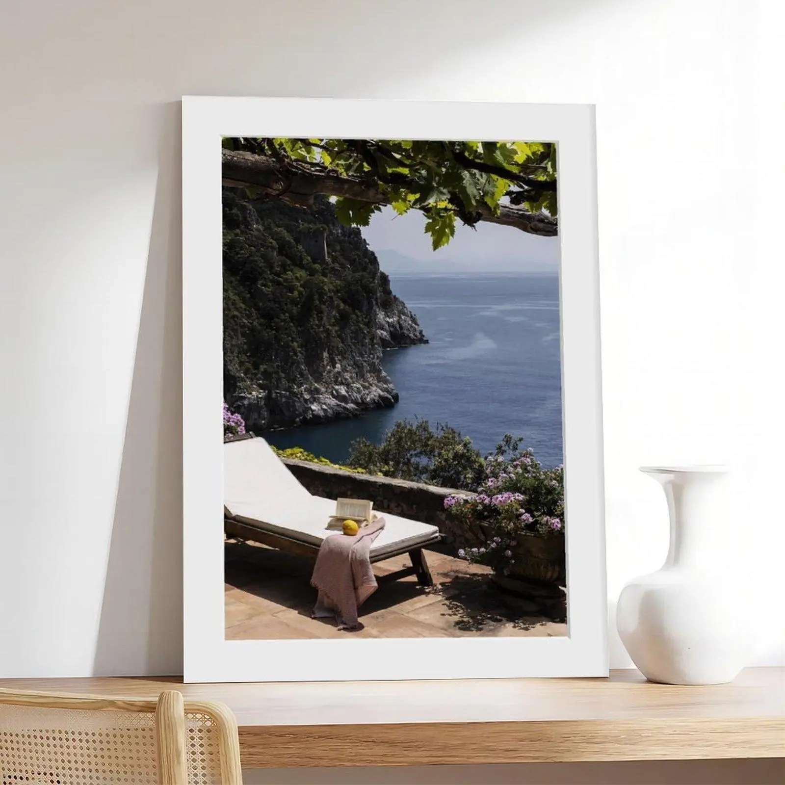 Unframed Warm Minimalist Coastal Scene Poster Print - Amalfi Coast Wedding Couple Photography, Neutral Wall Art, Home Decor for Enthusiasts, Office Accent Gift (Minor Dimension Discrepancies Possible)