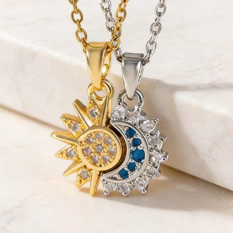 New moon and sun couple necklace with magnetic clasp, unisex clavicle chain