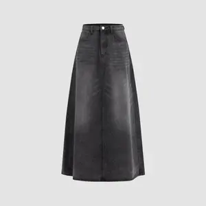 Cider Women's Mid-Waist Solid Denim Maxi Skirt with Pockets, 3 Colors, Size 0-26