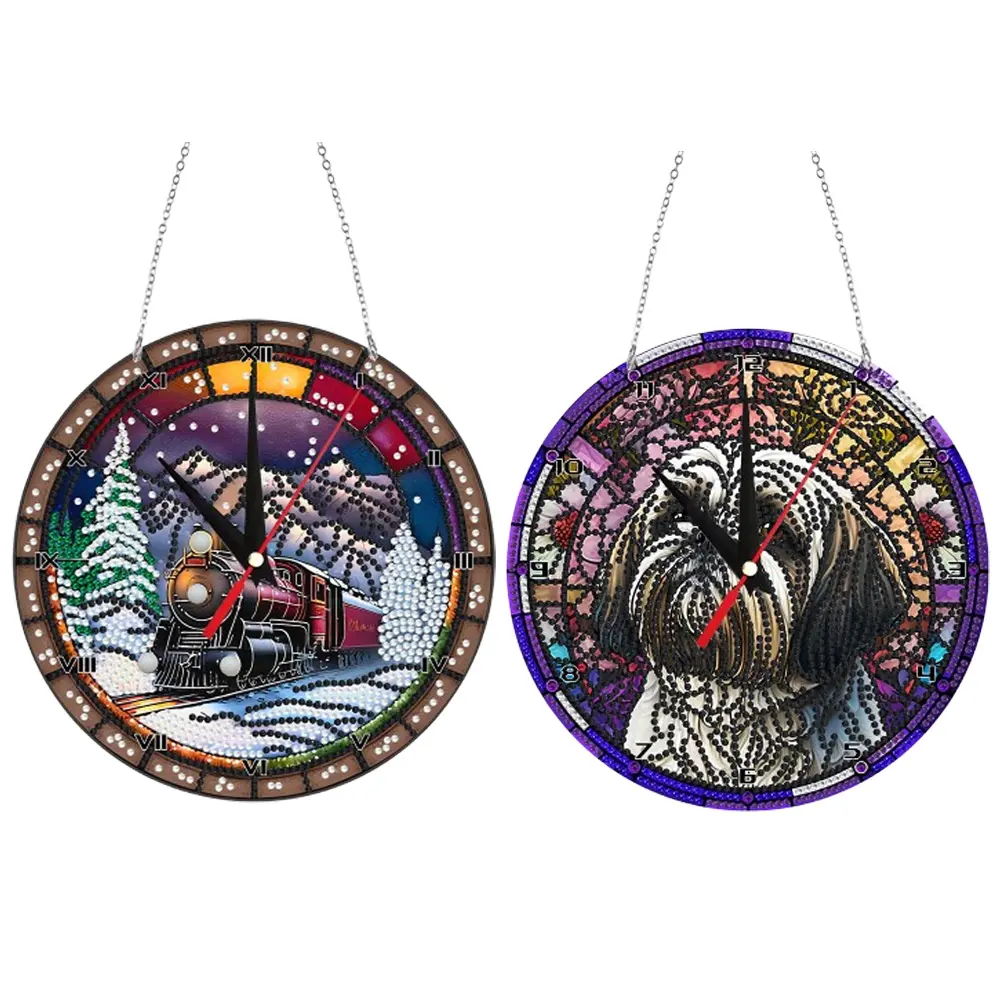 Diamond Painting Train / Puppy Dog Clock Acrylic Sticky Mosaic Clock for Home Decor diamonds are