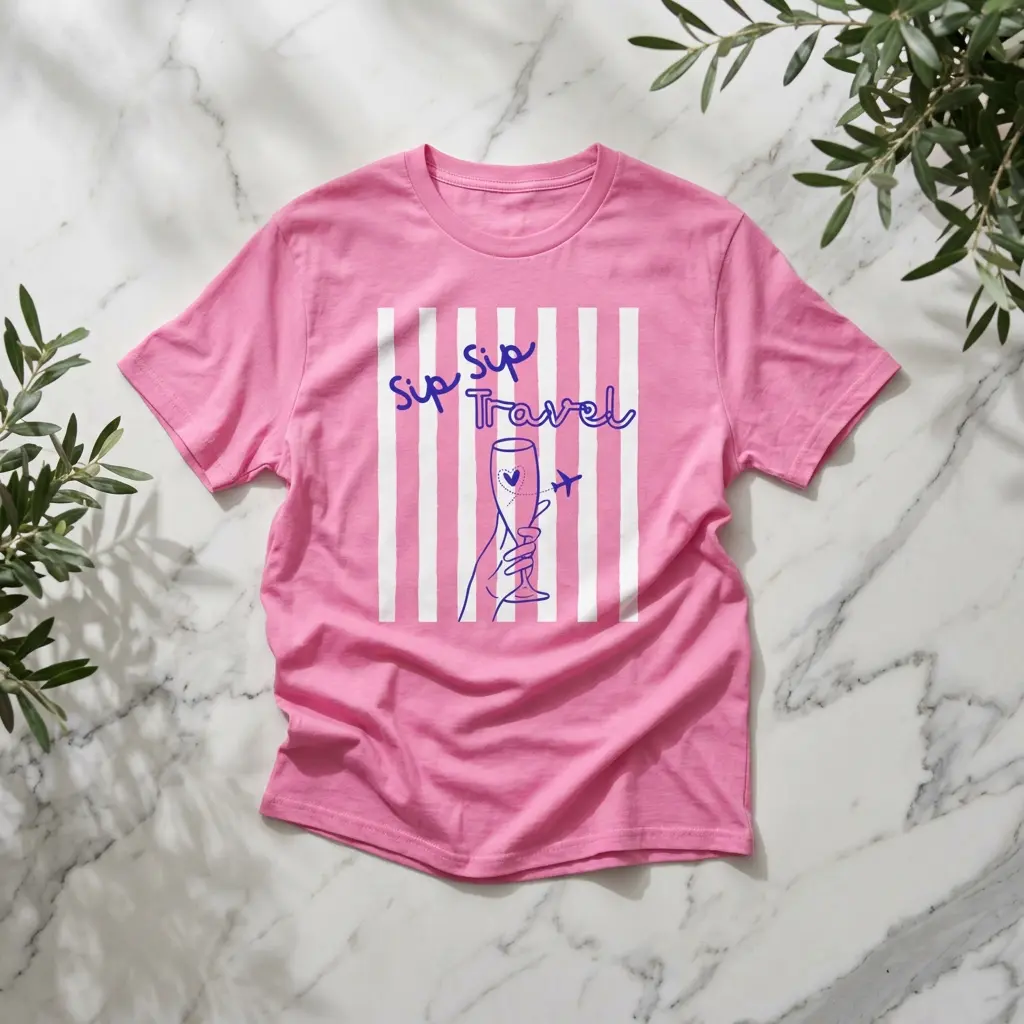Sip Sip Travel T-Shirt | Travel Wine Glass Design