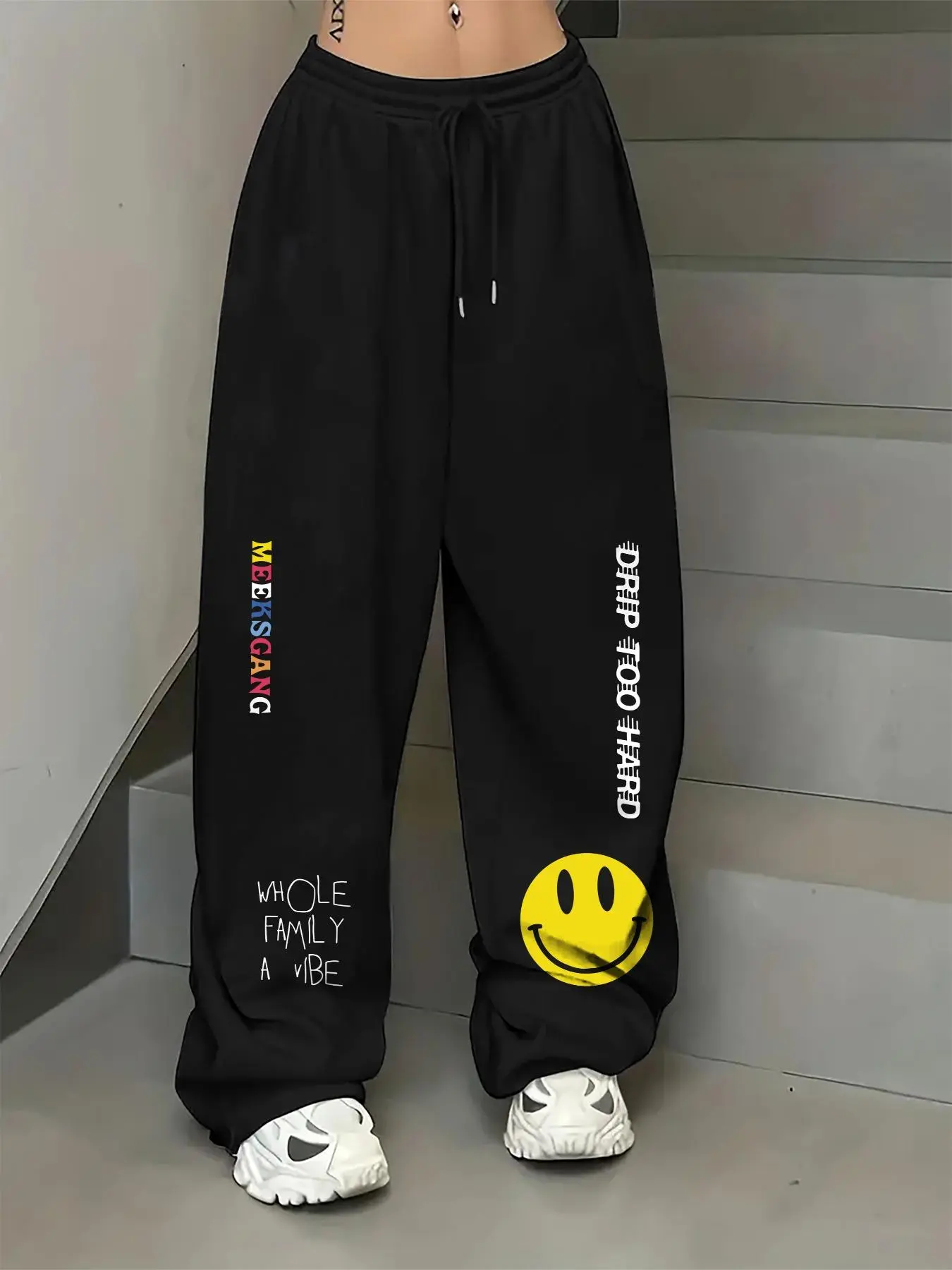 Women's Smile Face Print Pants, Casual   Pants for Daily Wear, Ladies Bottoms for Summer