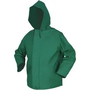 MCR Safety Size XL Green Rain Jacket PVC & Nylon, Detachable Hood, Zipper Closure 388JHXL