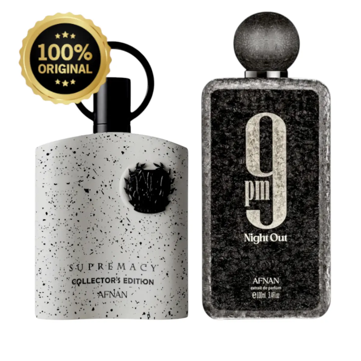 (Combo) Afnan 9 PM Night Out Unisex Extrait de Parfum 100ml (3.4 oz) & Afnan Supremacy Collector's Edition Eau de Parfum Spray for Men 3.4 Oz - Bold, Fruity, Intense, Citrus Woody Musk Amber Vanilla Fragrances | Long-Lasting Nighttime 9PM