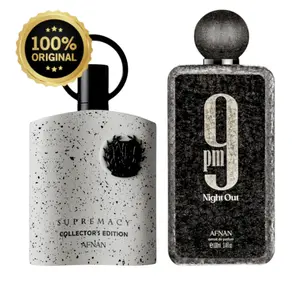 (Combo) Afnan 9 PM Night Out Unisex Extrait de Parfum 100ml (3.4 oz) & Afnan Supremacy Collector's Edition Eau de Parfum Spray for Men 3.4 Oz - Bold, Fruity, Intense, Citrus Woody Musk Amber Vanilla Fragrances | Long-Lasting Nighttime 9PM