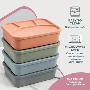 4pc Eco-Friendly Silicone Lunch Box Set Microwave Safe, Leak-Proof, for Kids &Adults containers