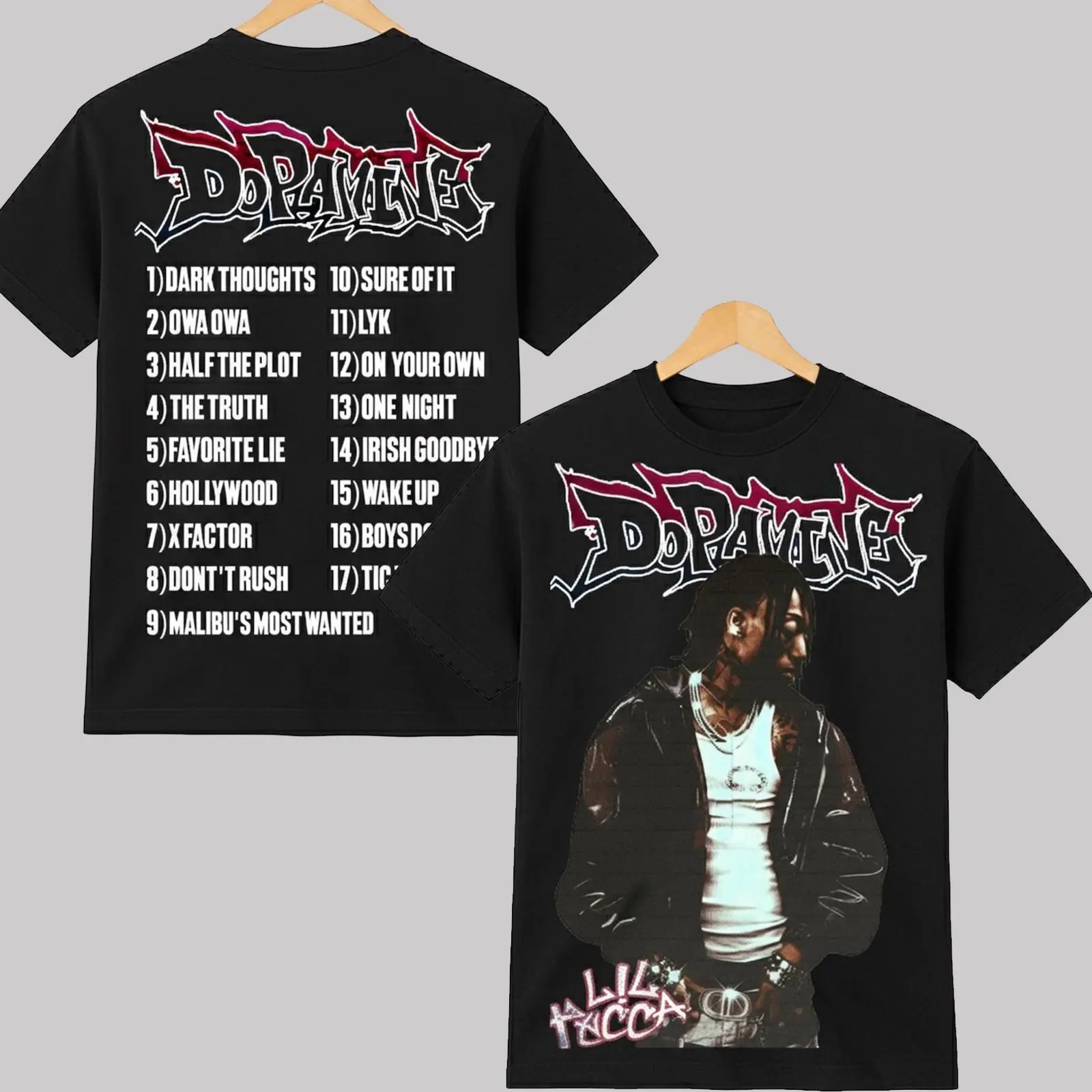 Women's Fitted Short-Sleeve Cotton Lil Tecca Dopamine Print T-Shirt - Vintage Rap Album Tee, Hip Hop Fan Apparel T080749
