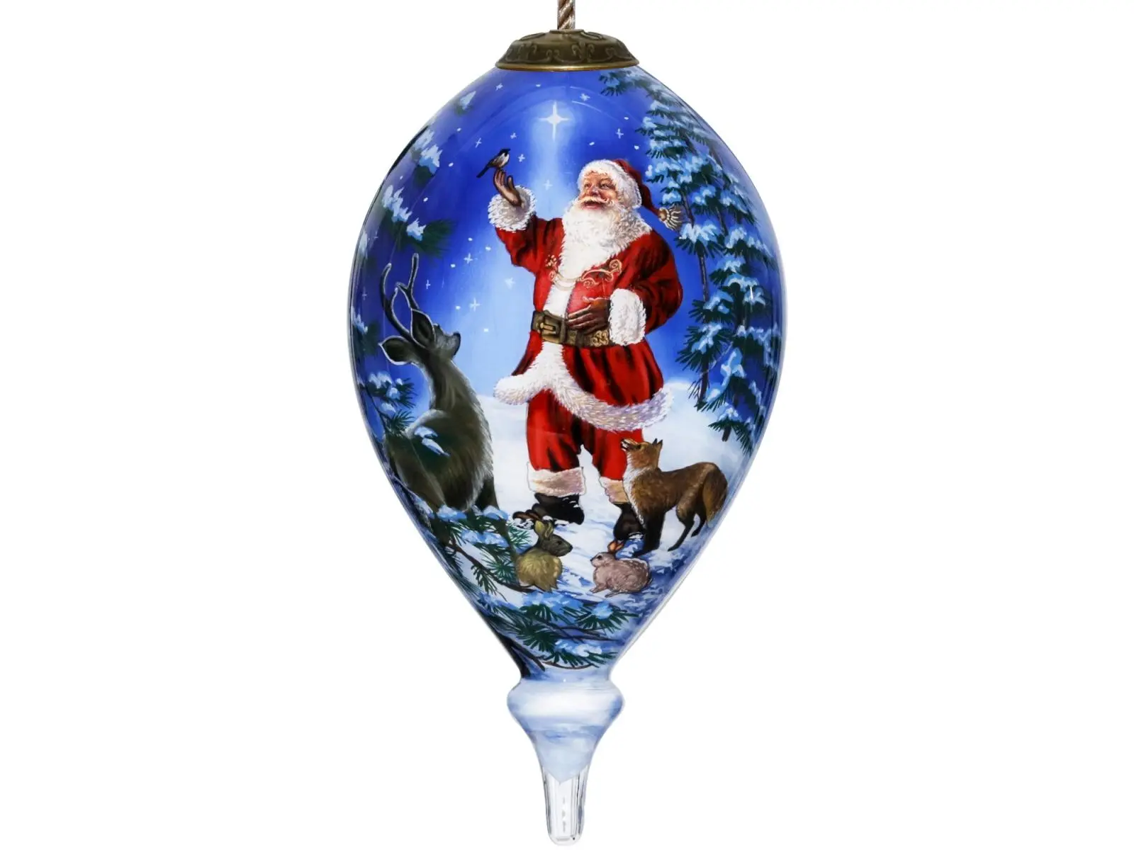 212 MAIN Starry Heaven & Santa Hand-Painted Mouth-Blown Oval Glass Hanging Ornament, 6" x 3.35" x 3.35" Multi-Color Antique Gold Adjustable Christmas Tree Decor, Home Gift Hanger