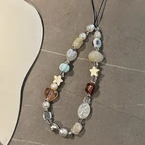 Original self-made mobile phone chain ins glitter fan love phone case hanging rope handmade DIY bead camera chain Japanese and Korean style headphone cover phone anti loss rope bag hanging accessories Phone Lanyard Cell Phone Charm