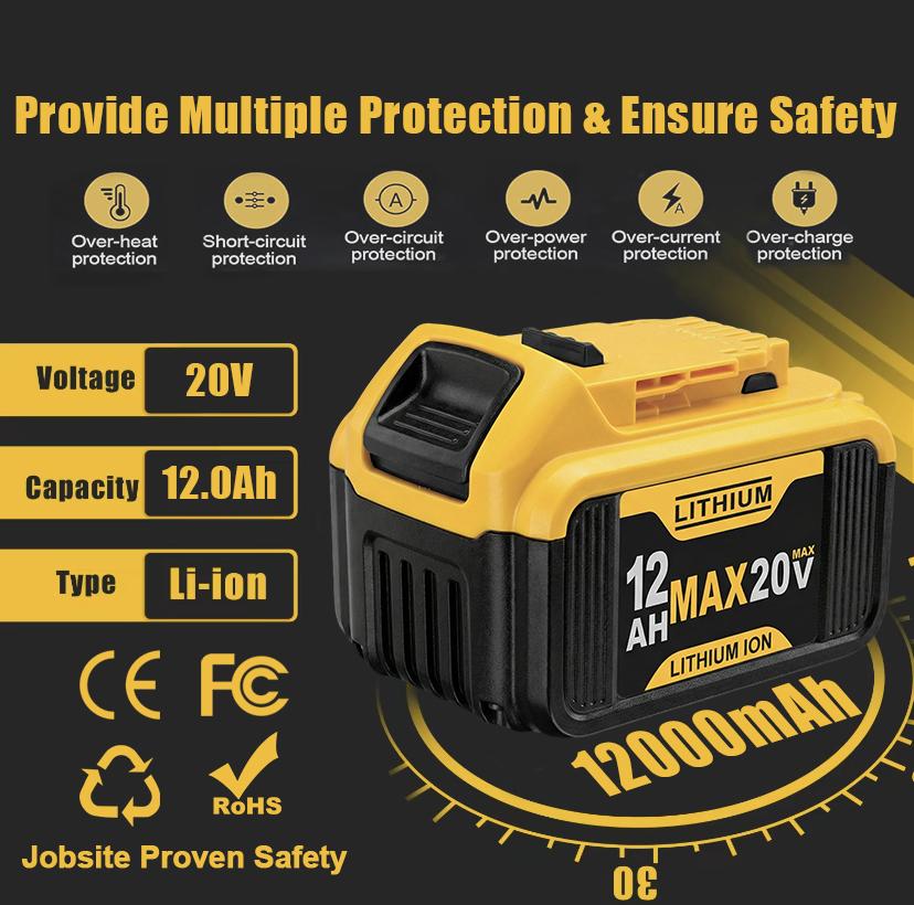 Value 4-Pack / 6-Pack 20V High Capacity Replacement Battery Compatible with DeWalt 20V Max Tools, Jobsite Performance, Lithium-Ion Power Pack for Saws & Drills Value 4-Pack / 6-Pack 20V High Capacity Replacement Battery Compatible with DeWalt 20V Max Tools, Jobsite Performance, Lithium-Ion Power Pack for Saws & Drills