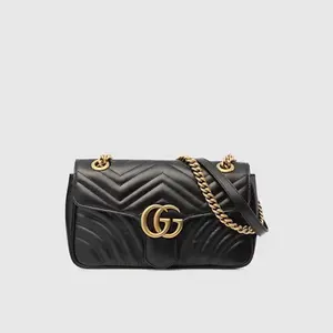 Pre-owned GUCCI GG patent Crossbody Bags Calfskin Matelasse Small GG Marmont Shoulder Bag Black BF00170