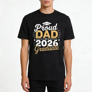Class of 2026 Graduation T-Shirt - Proud Dad of a 2026 Graduate, Golden Lettering & Diploma Design, 100% Cotton 220gsm Loose Fit S-XXXL, Black Casual Shirt for 2026 Year Parents Gift