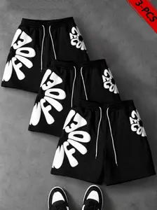 3-pack men’s shorts with 3D bubble print, loose fit with drawstring waist, breathable soft fabric, Y2K fitness running versatile men’s shorts, suitable for everyday wear