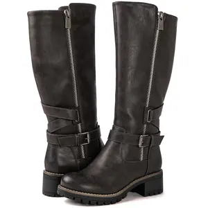 GLOBALWIN Women's Grey Knee High Boots Tall Fashion Riding Boots For Women With Side Zipper Chunky Low Heel Size 6M