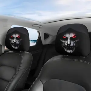 2-Pack Skull Grim Reaper Car Headrest Covers, Washable Durable, Fashion Seat Protector, Fits Cars Trucks Suvs, Universal Fit, Easy Installation