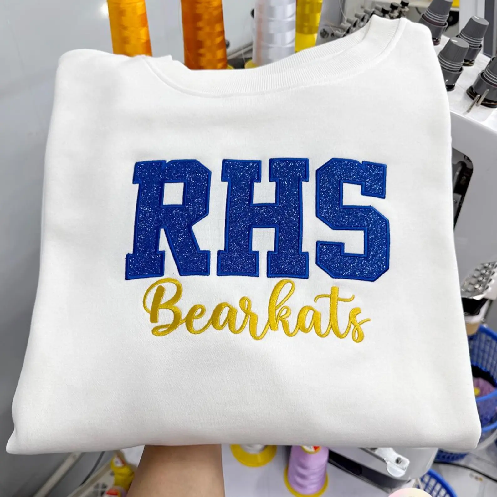 (Leave a note) Custom Varsity Glitter Embroidered Sweatshirt, Applique Crewneck, College Initials Patchwork Embroidery