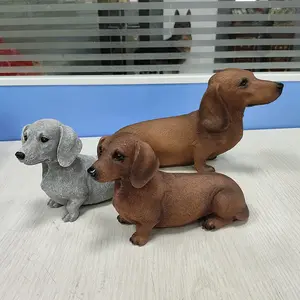 Hot Selling Creative Cute Simulation Dachshund Resin Ornament Outdoor Garden Courtyard Desktop Decoration Puppy Craft Exterior Decorative Statues