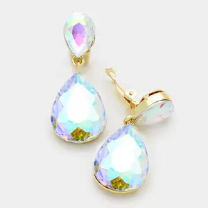 Little Girls Clip on AB Teardrop Earrings on Gold | 334672