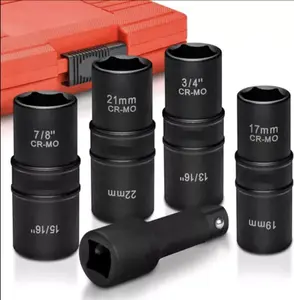 ATE Pro 5PC 1/2" DR. CR-MO" Thin Wall Flip Impact Socket Set, 8 Standard SAE and Metric Deep Sizes, Includes 3-Inch Extension Bar #50339