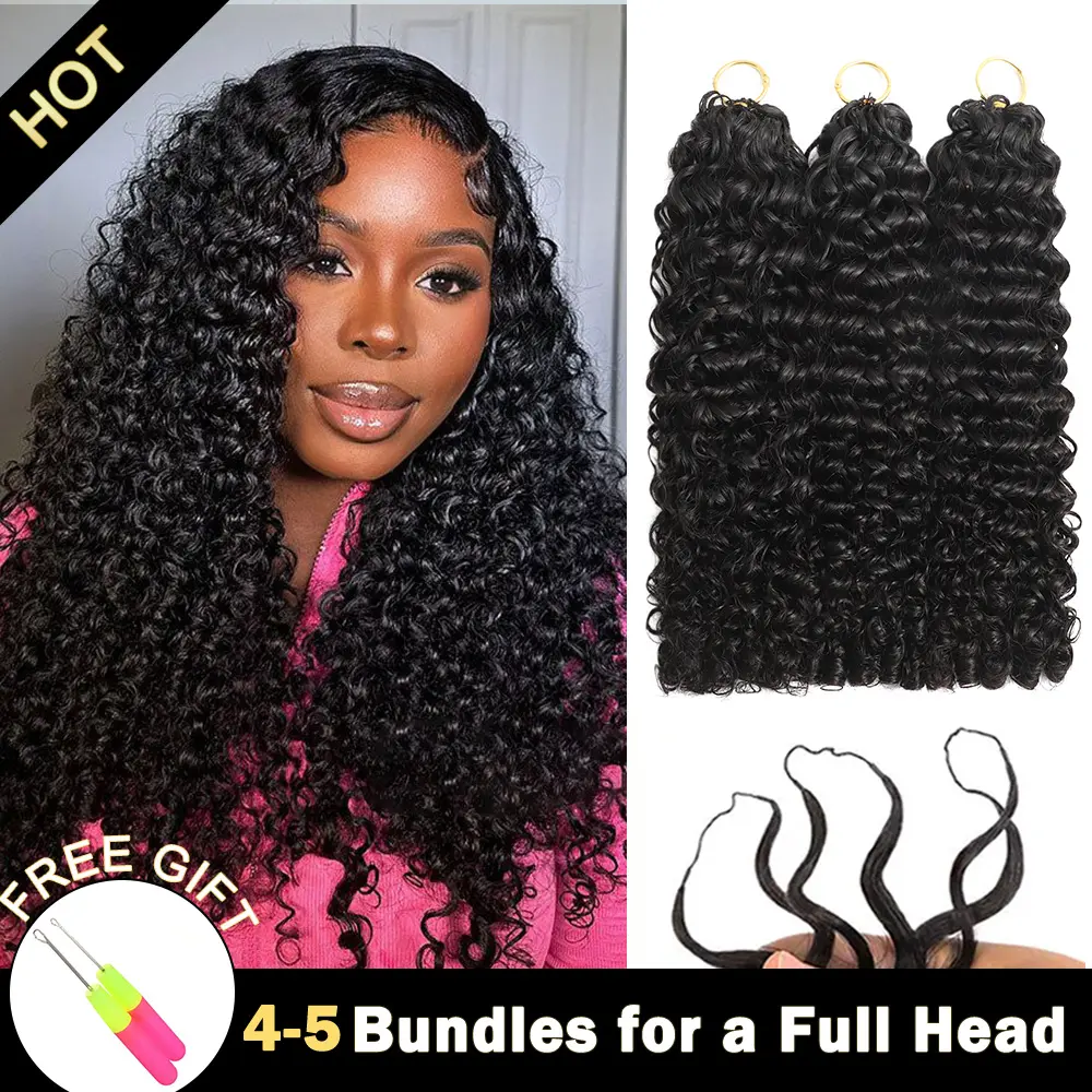 Ramiss Water Wave Crochet Human Hair For Miracle Knots Pre-Separated Feather Crochet Hair 50g/Pack Each Pack 40 Strands, Burmese Curly Crochet Hair For Braiding Easy to Install 4-5 Packs for Full Head Protective Hairstyles For Black Women Vacation Hair