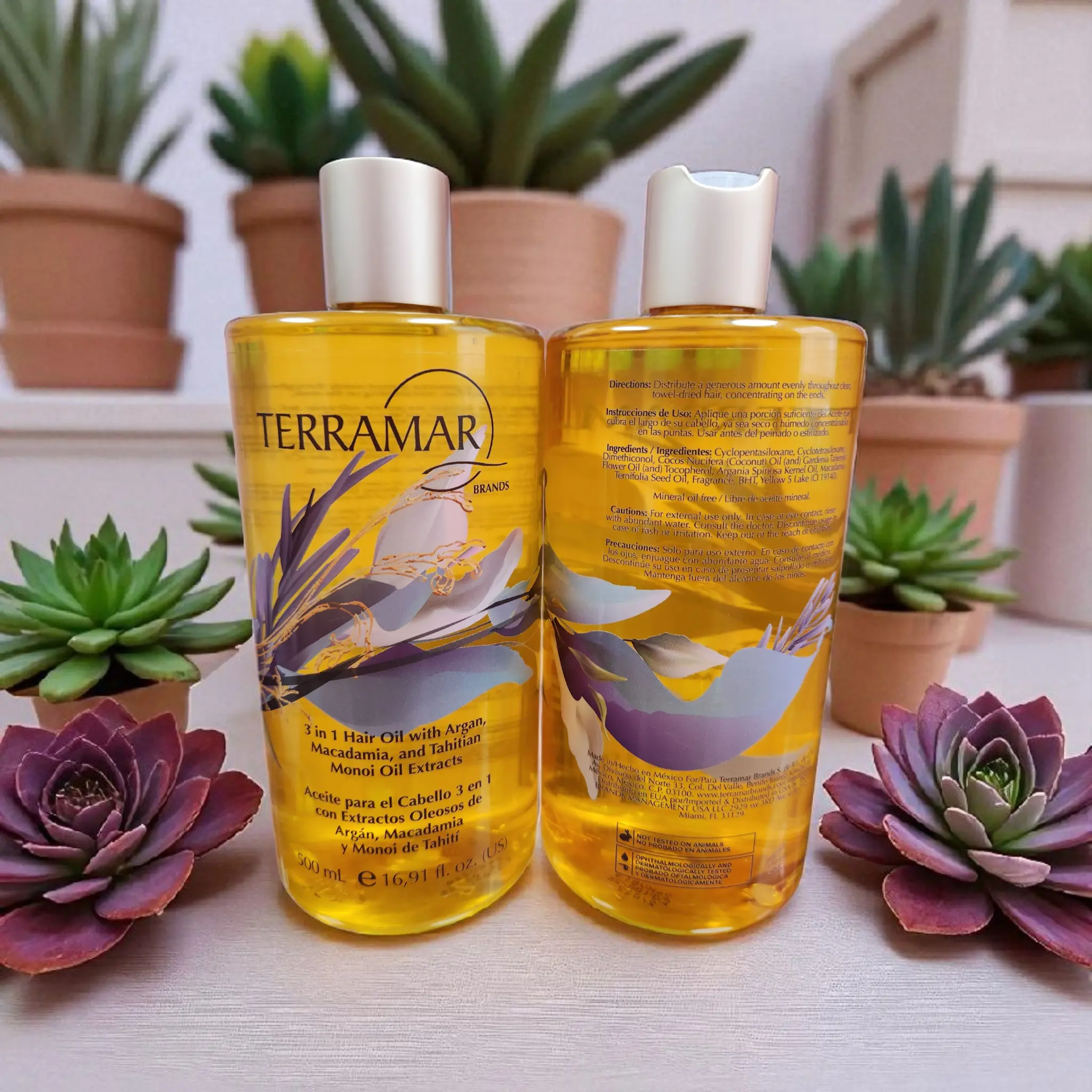 Terramar Oleo-Terramar 3-in-1 Hair Oil with Macadamia & Argan Oil, Daily Haircare Serum for Frizz Control, Repair & Elasticity - Moisturizer for Dry, Damaged Hair