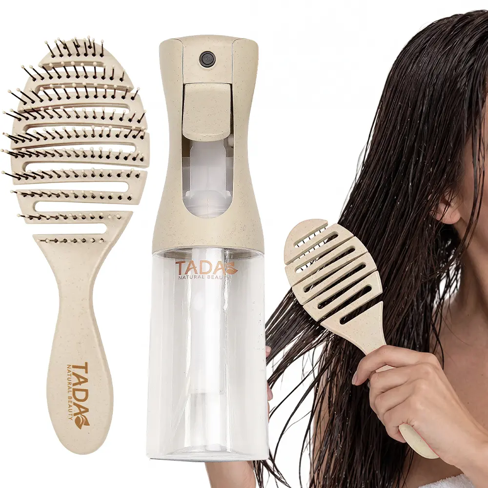 TADA Natural Beauty - 2-in-1 Spray Hair Brush Set for Kids, Detangler Brush for Kids, Fine Mist Continuous Spray Bottle, Water Spray Bottle Hair, Mist Comb