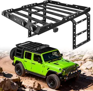 MONOKING 400 LBS Capacity Roof Rack Cargo Basket with Side Ladders 4 LED Lights for 2007-2018 Wrangler JK JKU 4-Door Hard Top Only, Heavy Duty Rooftop Storage Luggage Carrier Rugged Carbon Steel