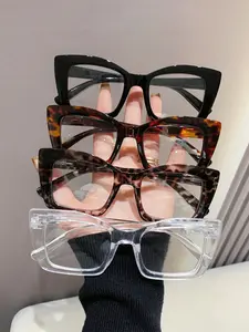 4-Piece Simple Daily Use Transparent Lens Glasses, Basic Square Frame Fashion Eyewear, Unisex Workwear Accessories, Ideal Student Accessory, Stylish Square Frames