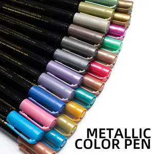 Metallic Paint Marker Pen, 12/24pcs Colorful Shimmer Glitter Marker Highlighter Pen, Paint Marker for Diy Arts Crafts, Glass, Wood, Card Making, Drawing